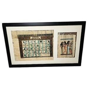 Framed Ancient Egyptian Hieroglyphics & Painting on Papyrus